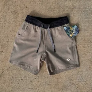 Youth Athletic Short - Heather Khaki - Palm Tree Liner
